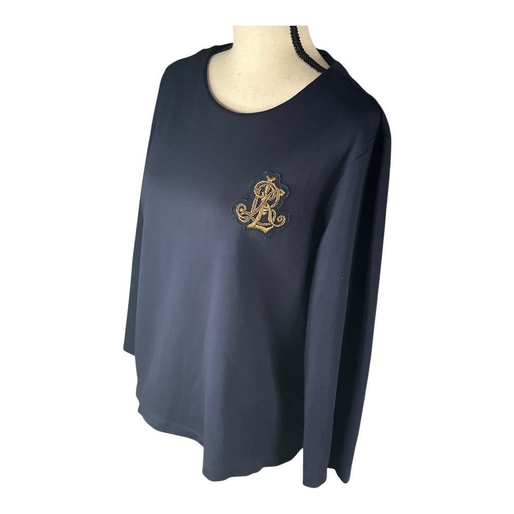 Ralph Lauren Women's Size Large Navy Blue Sweater Logo Layered Top - Picture 3 of 10